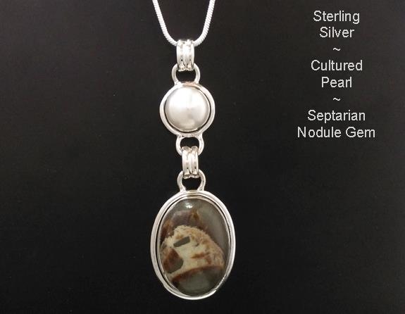 Sterling Silver Pendant with Septarian Nodule Gemstone - Click Image to Close